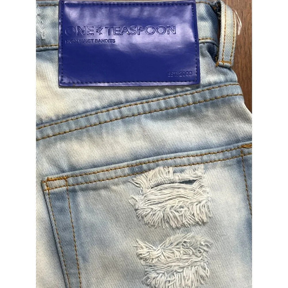 One Teaspoon Bandit High Waist Denim Short in Blue Tornado 25 New Womens Jeans - Picture 8 of 16